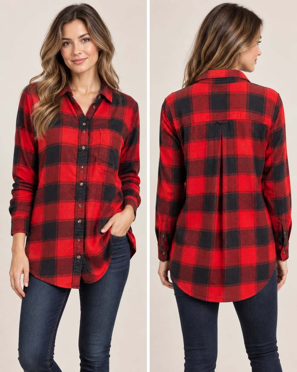 American Eagle Boyfriend Fit Flannel Shirt Size M Red Black Plaid